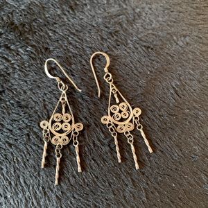 Silver filigree spiral dangle earrings